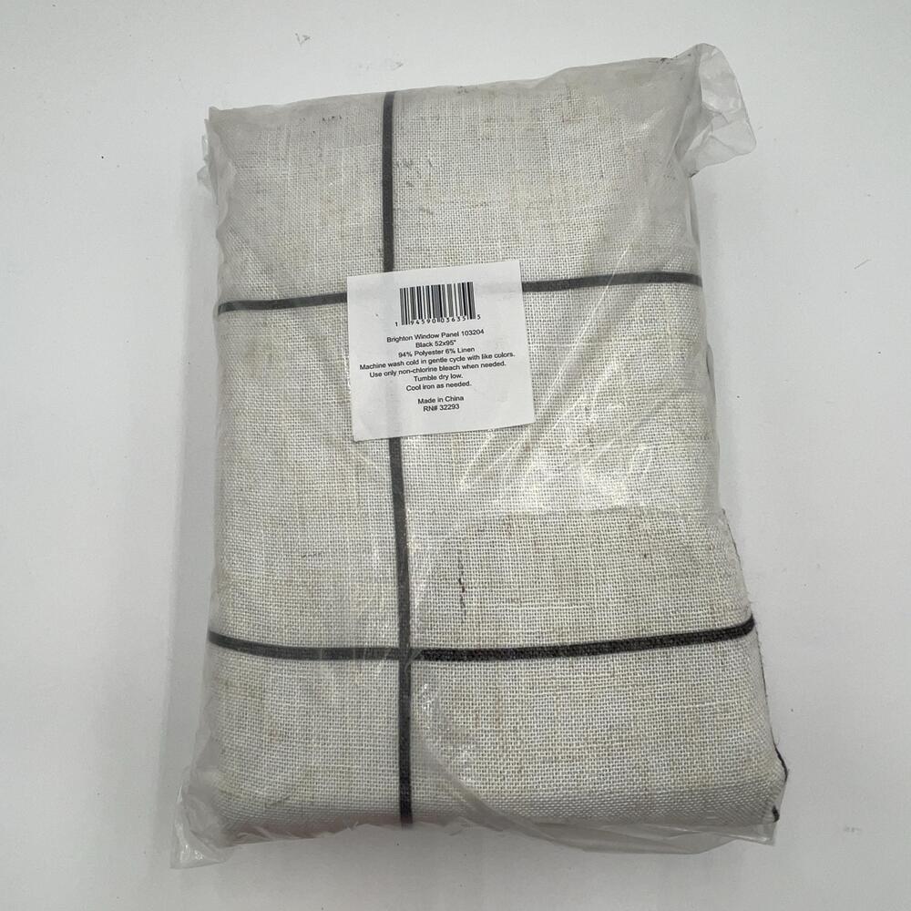Brighton Curtain Panel 52x95 Windowpane Check Black Polyester Linen Single